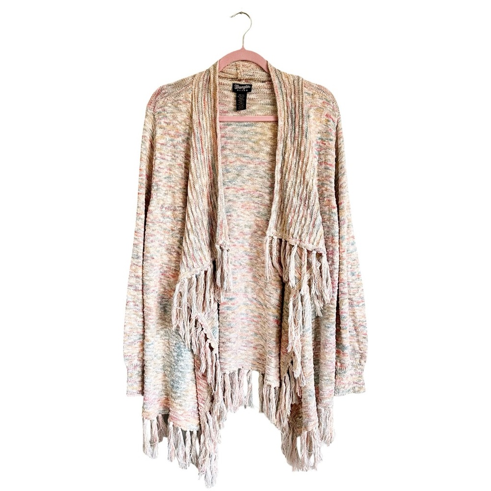 Wrangler Retro Women's Pastel Fringe Open‎ Front Cardigan Size XL Boho Western